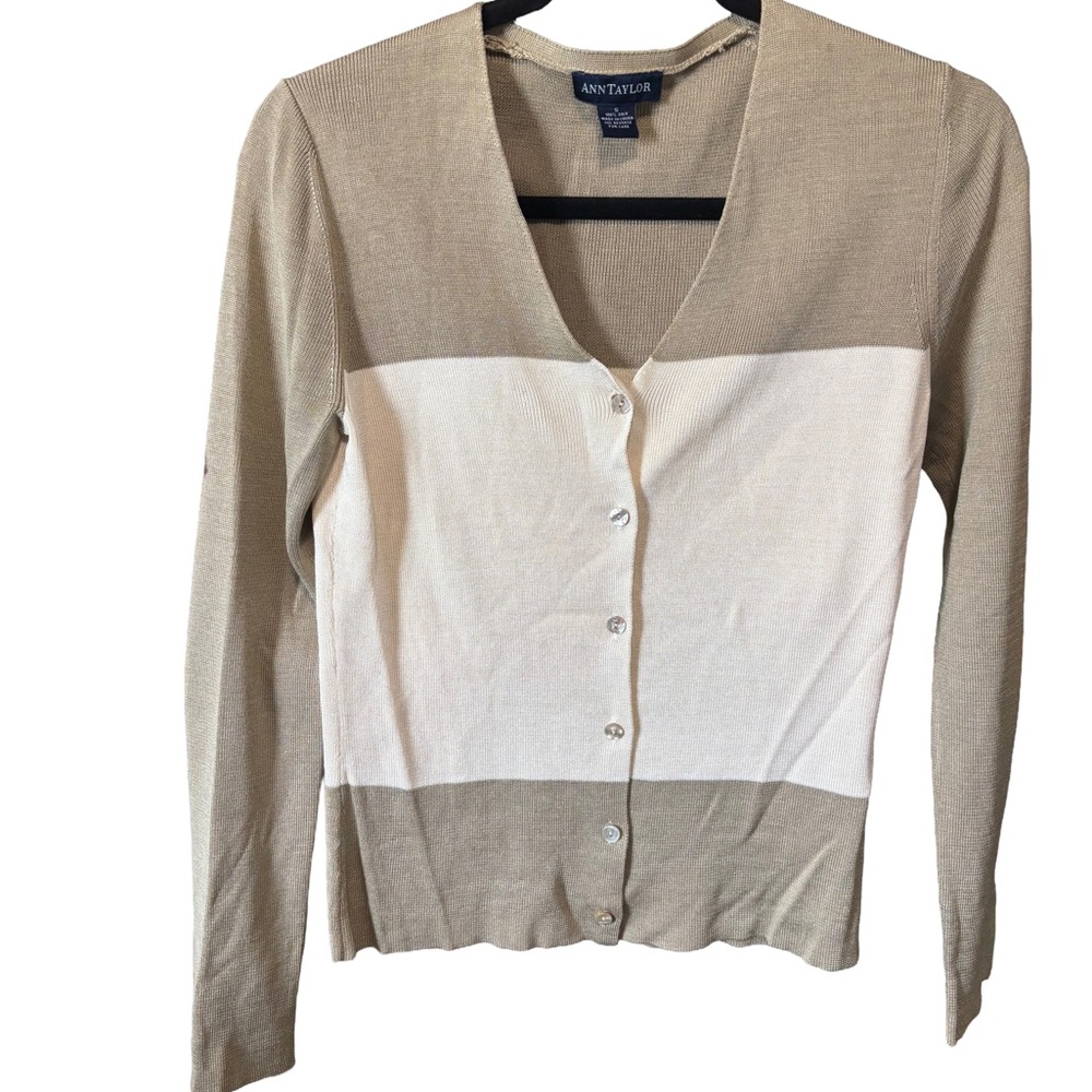 Ann Taylor Beige Silk Cardigan